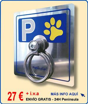 Actualizacion año 2020, parking de pared para atar perros, placa fabricada en acero inoxidable y serigrafiada en color azul con huella amarilla y anilla maciza antirrobo - modelo 019A