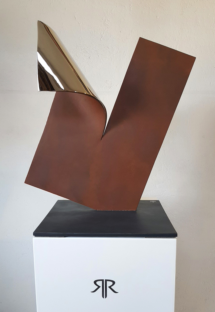 Abstract sculpture. Rusty and Nickel plated steel.