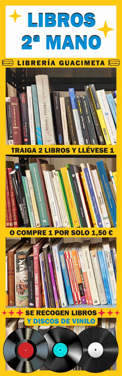 Traiga 2 libros o vinilo y lleve 1 o compre 1 por solo 1,50€. Recojo libros y vinilos.