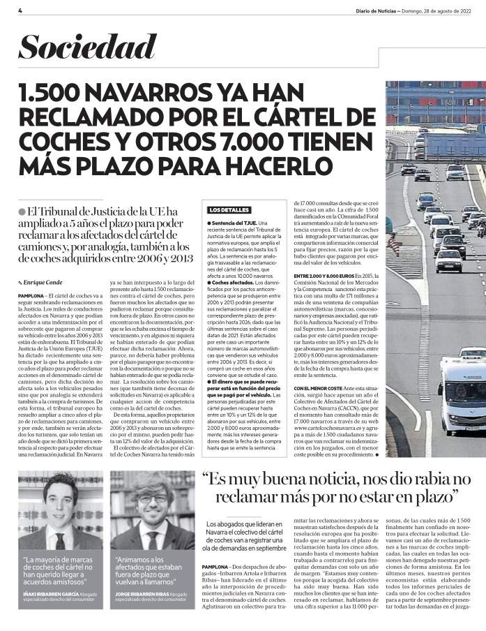 7000 afectados por el cartel de coches en Navarra podrán acogerse al nuevo plazo del TJUE