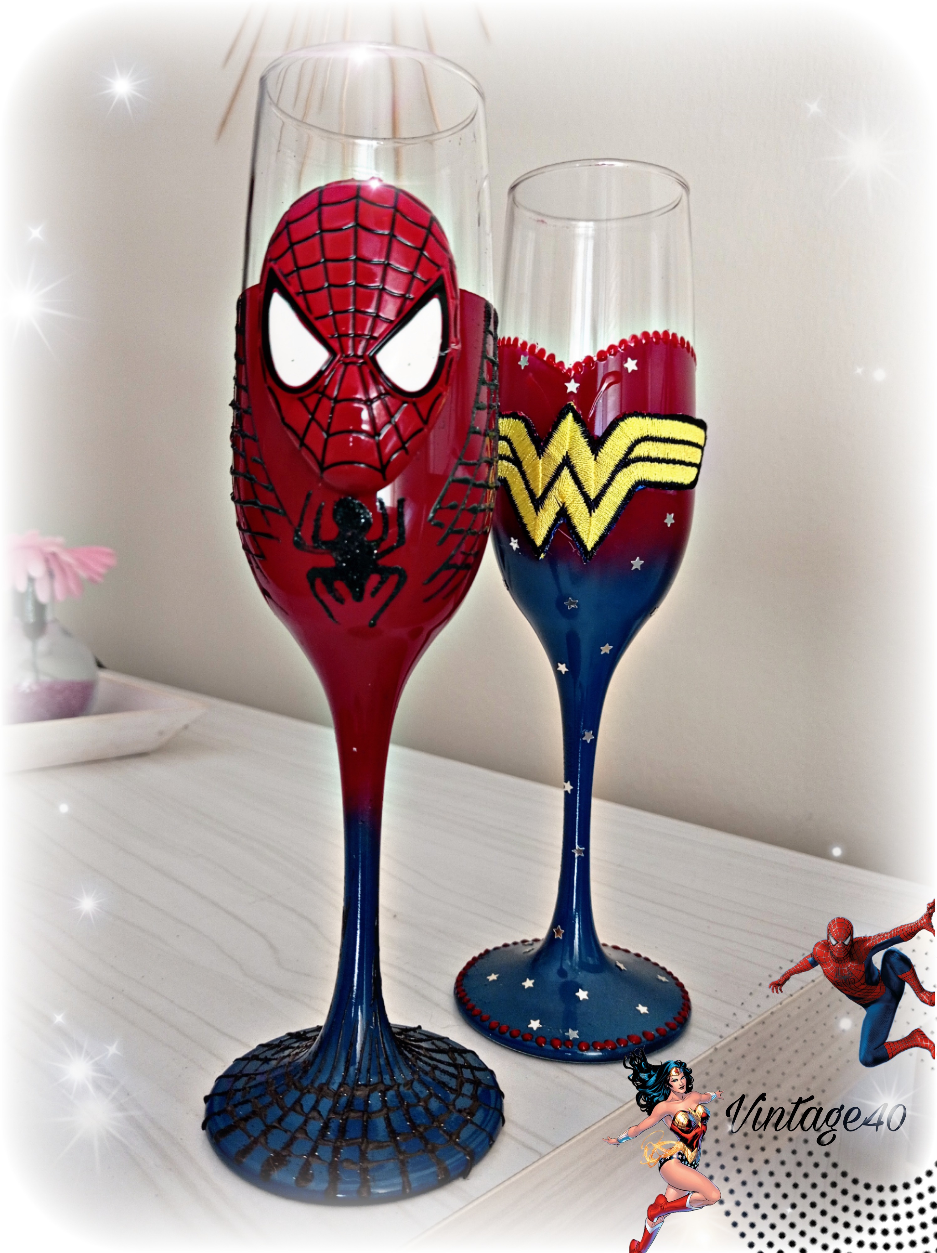 Copas Spiderman y Wonder woman
