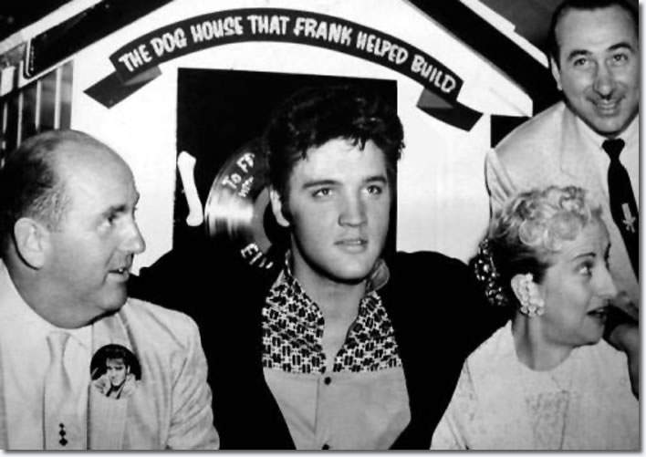 1957 May 17, Elvis with Mary and Colonel Parker at Sholes' party at the Beverly Hills Hotel