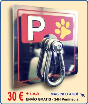 Parking de pared para atar perros, placa fabricada en acero inoxidable y serigrafiada en color burdeos con huella amarilla y mosquetón macizo antirrobo - modelo 019MR