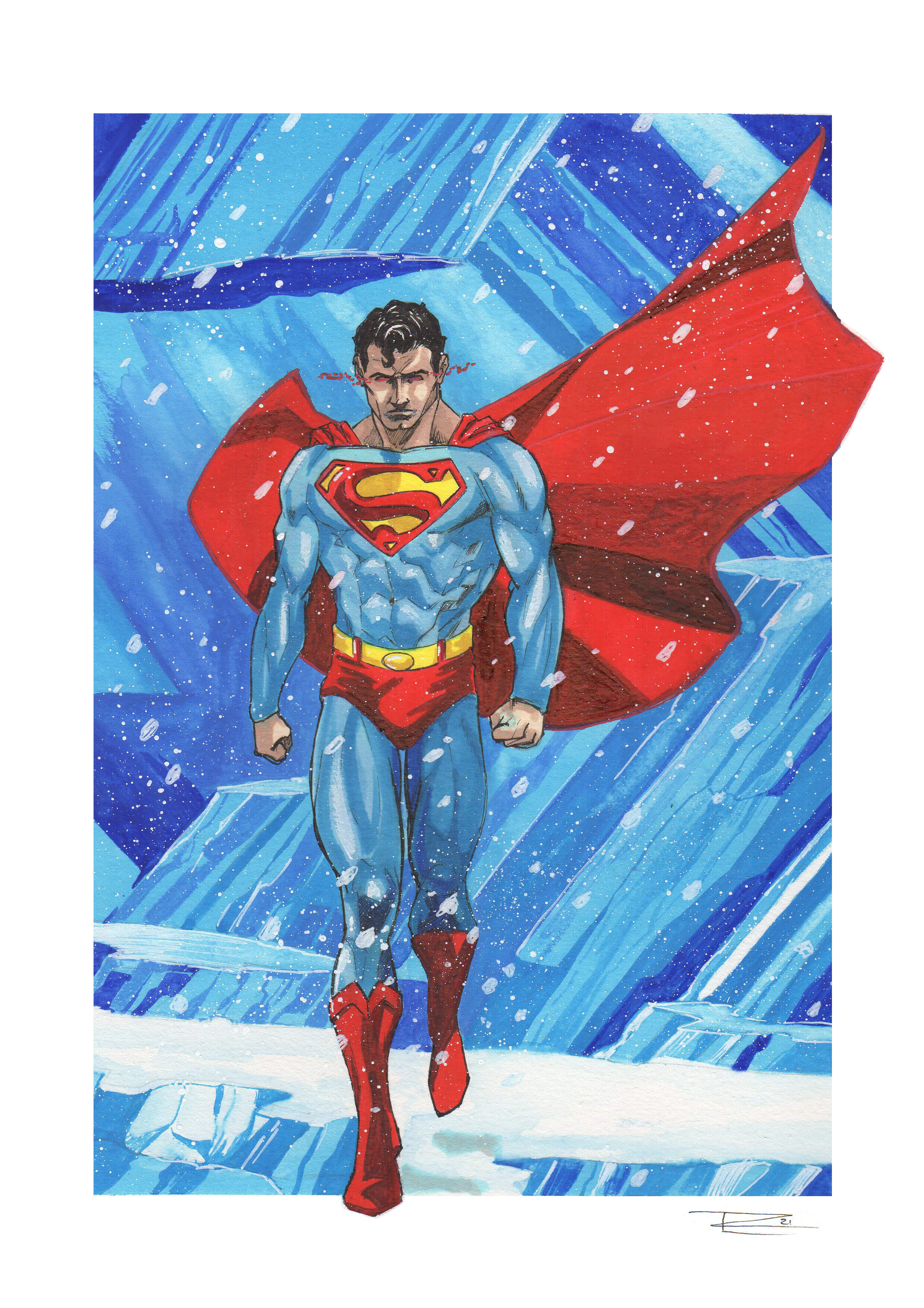 MAN OF STEEL into the snow