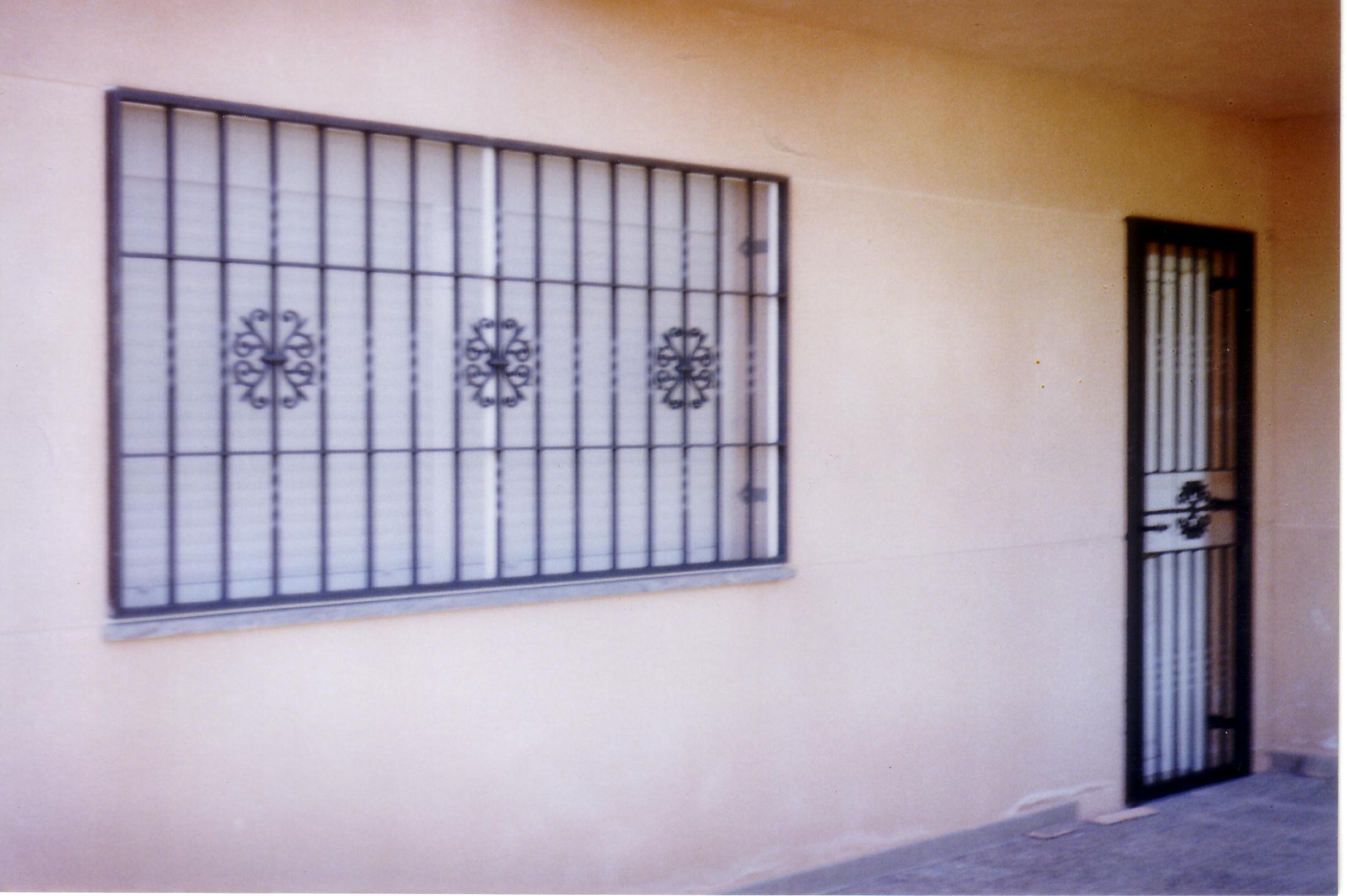 Puerta de reja y reja de ventana de forja con detalles de fundicion