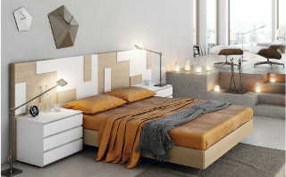 Dormitorio roble natural y lacado blanco