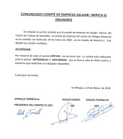 Comunicado comité Gelagri Iberia. S. l.